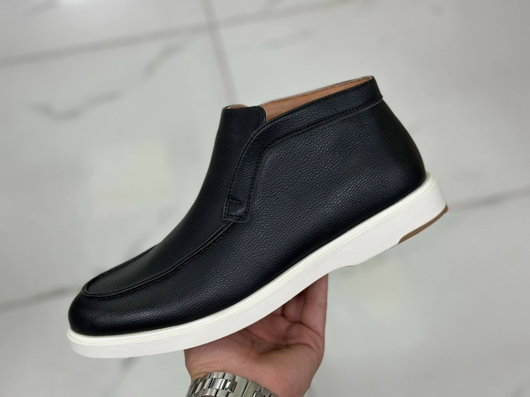 ботинки лоферы мужские кожаные loro piana leather matte black,,ботинки лоферы мужские кожаные loro piana leather black,лоферы мужские высокие,мужские зимние лоферы loro piana кожаные черные