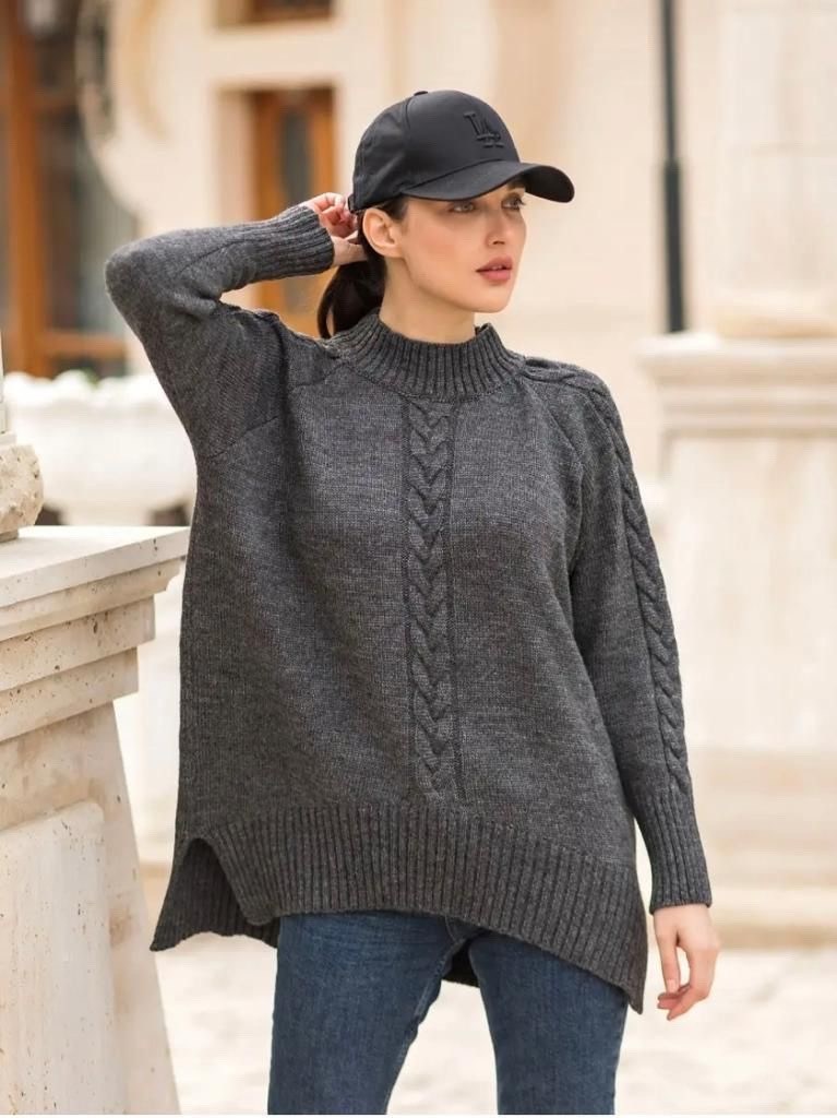 свитер оверсайз oversize вязаный с горлом удлиненный zhukova care 49238824,бежевый джемпер,свитер женский,свитер оверсайз,джемпер оверсайз