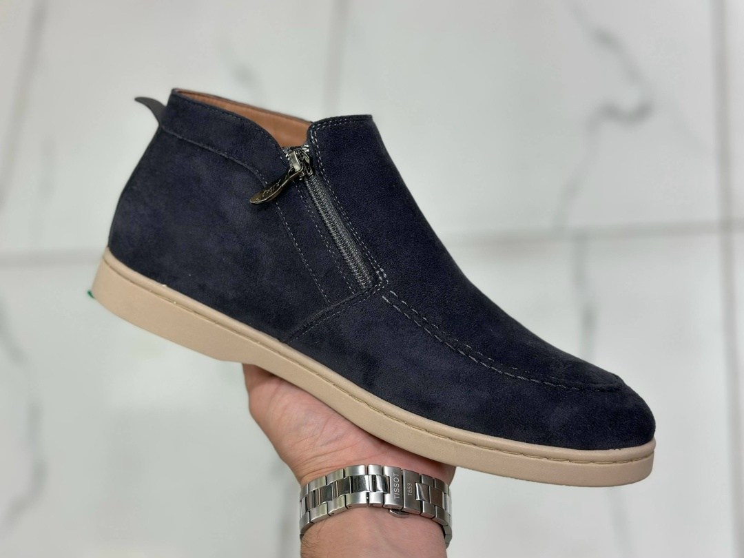 ботинки лоферы мужские кожаные loro piana leather matte black,,ботинки лоферы мужские кожаные loro piana leather black,лоферы мужские высокие,мужские зимние лоферы loro piana кожаные черные