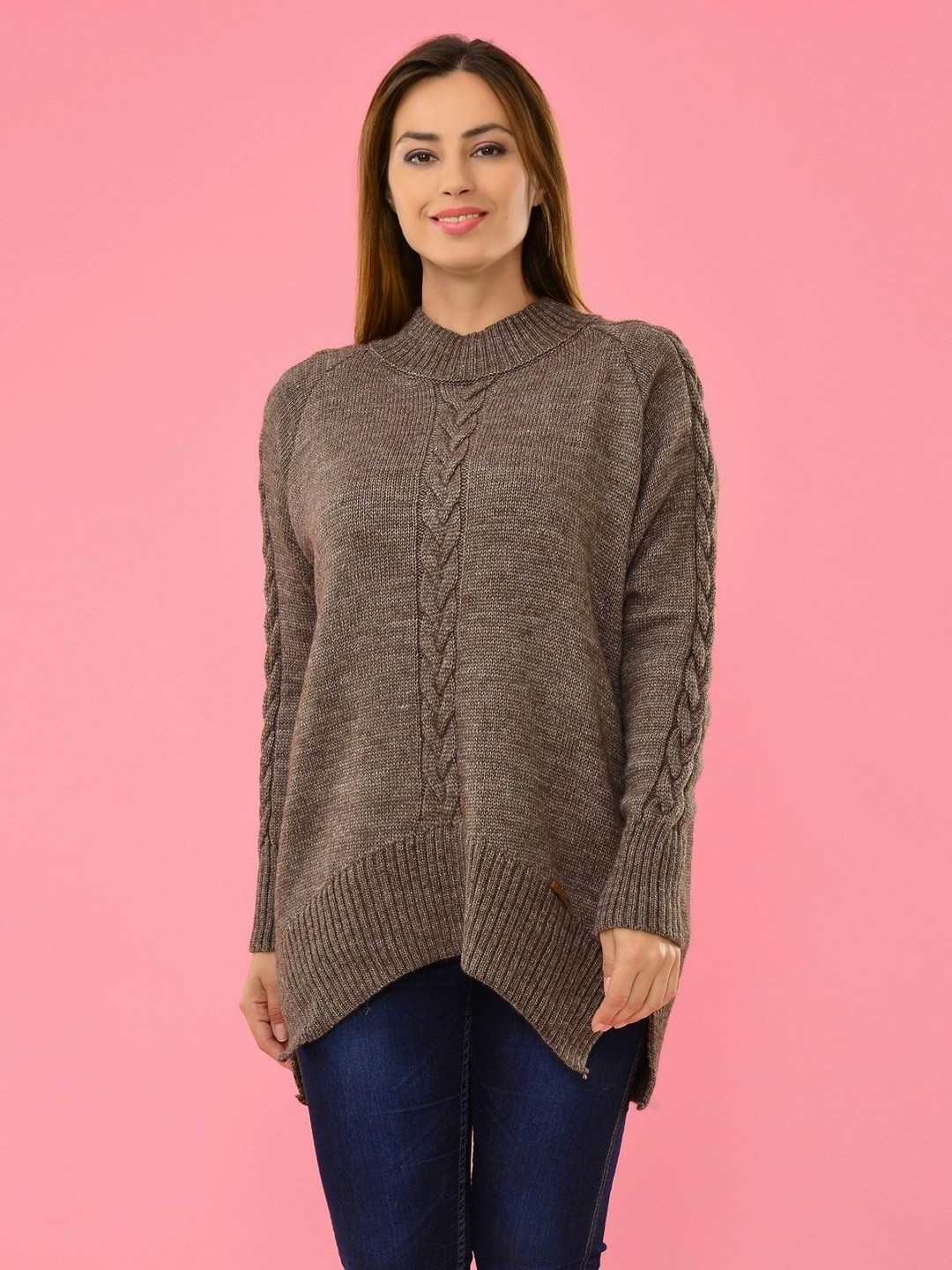 свитер оверсайз oversize вязаный с горлом удлиненный zhukova care 49238824,бежевый джемпер,свитер женский,свитер оверсайз,джемпер оверсайз