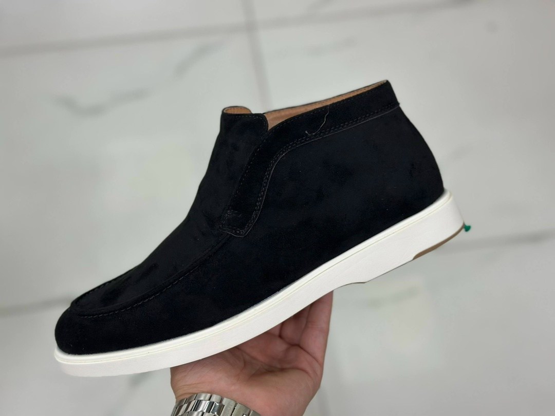 ботинки лоферы мужские кожаные loro piana leather matte black,,ботинки лоферы мужские кожаные loro piana leather black,лоферы мужские высокие,мужские зимние лоферы loro piana кожаные черные