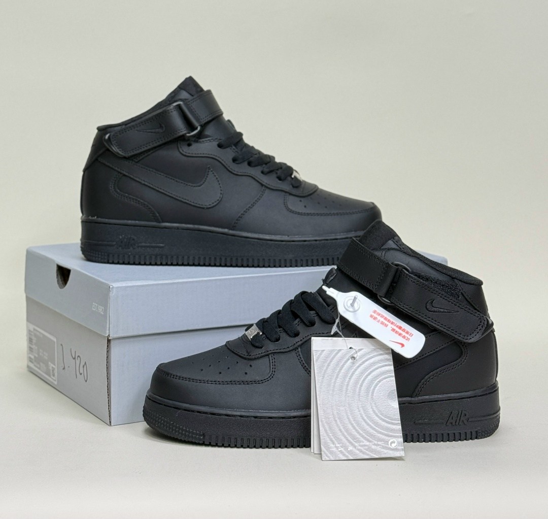 кроссовки nike air force 1 mid "black",nike air force 1 mid "black",зимние кроссовки nike air force 1 mid,nike air force 1 high black,кроссовки nike air force 1 черные высокие