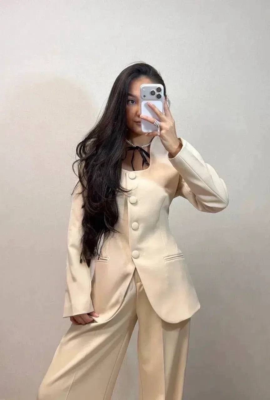 брючный костюм the.woman 174/175 беж,брючный костюм,белый брючный костюм,женские брючные костюмы,костюм с брюками палаццо женский летний