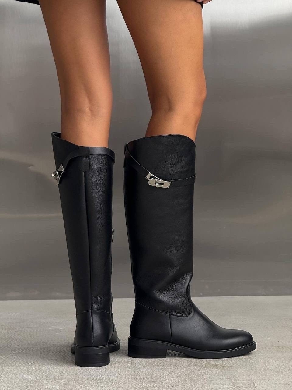 сапоги hermes,модные сапоги,женские черные кожаные сапоги hermes jumping,сапоги до колен,черные сапоги