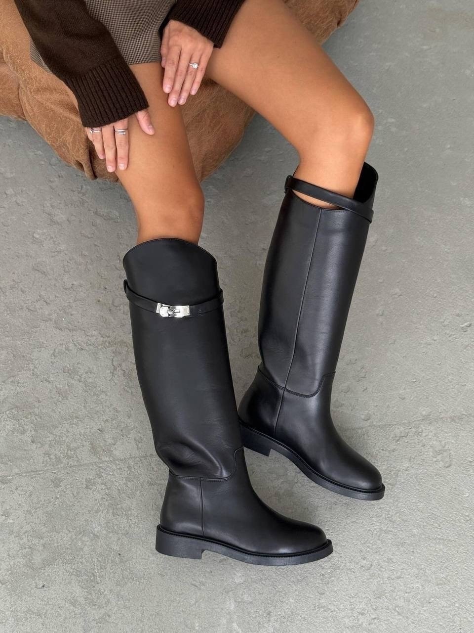 сапоги hermes,модные сапоги,женские черные кожаные сапоги hermes jumping,сапоги до колен,черные сапоги