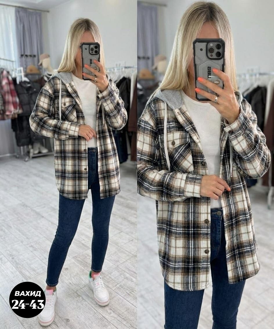 рубашка оверсайз теплая в клетку удлиненная amy store,рубашка с капюшоном,рубашка в клетку с капюшоном,рубашка женская в клетку с капюшоном,рубашка в клетку женская