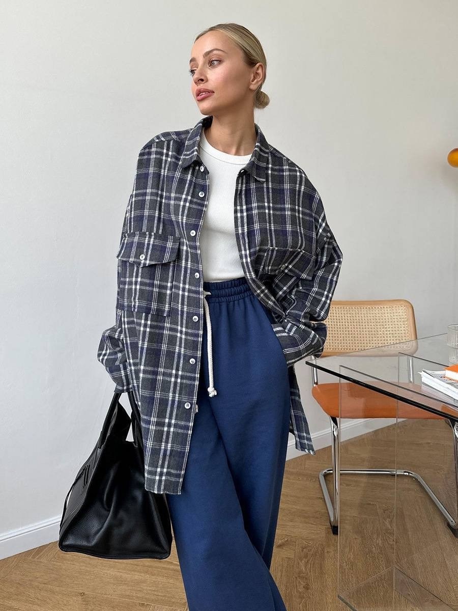 рубашка оверсайз в клетку betrendy wear,рубашка женская оверсайз,женская рубашка oversize в клетку,рубашка женская в клетку оверсайз,рубашка в клетку оверсайз удлиненная