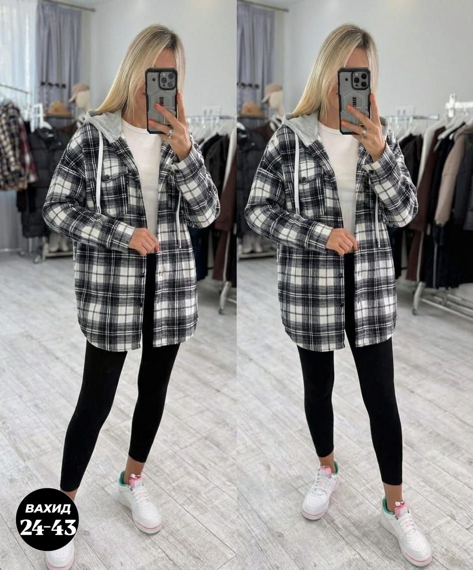 рубашка оверсайз теплая в клетку удлиненная amy store,рубашка с капюшоном,рубашка в клетку с капюшоном,рубашка женская в клетку с капюшоном,рубашка в клетку женская