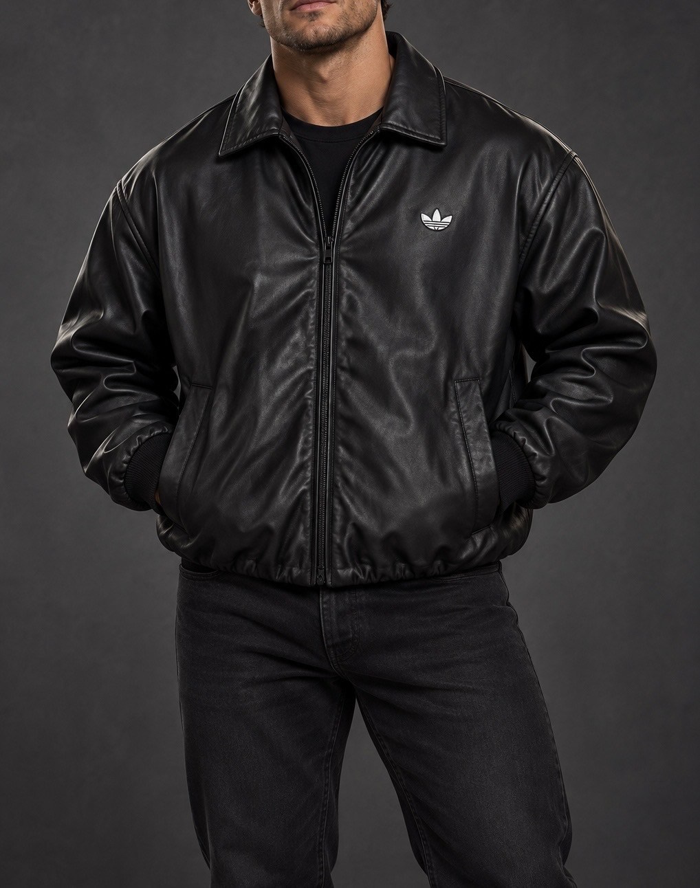 кожаная куртка adidas originals 2003,куртка кожаная adidas originals,adidas originals chaqueta classic street embossed leather jacket black,мужская кожаная куртка adidas originals черного цвета,куртка