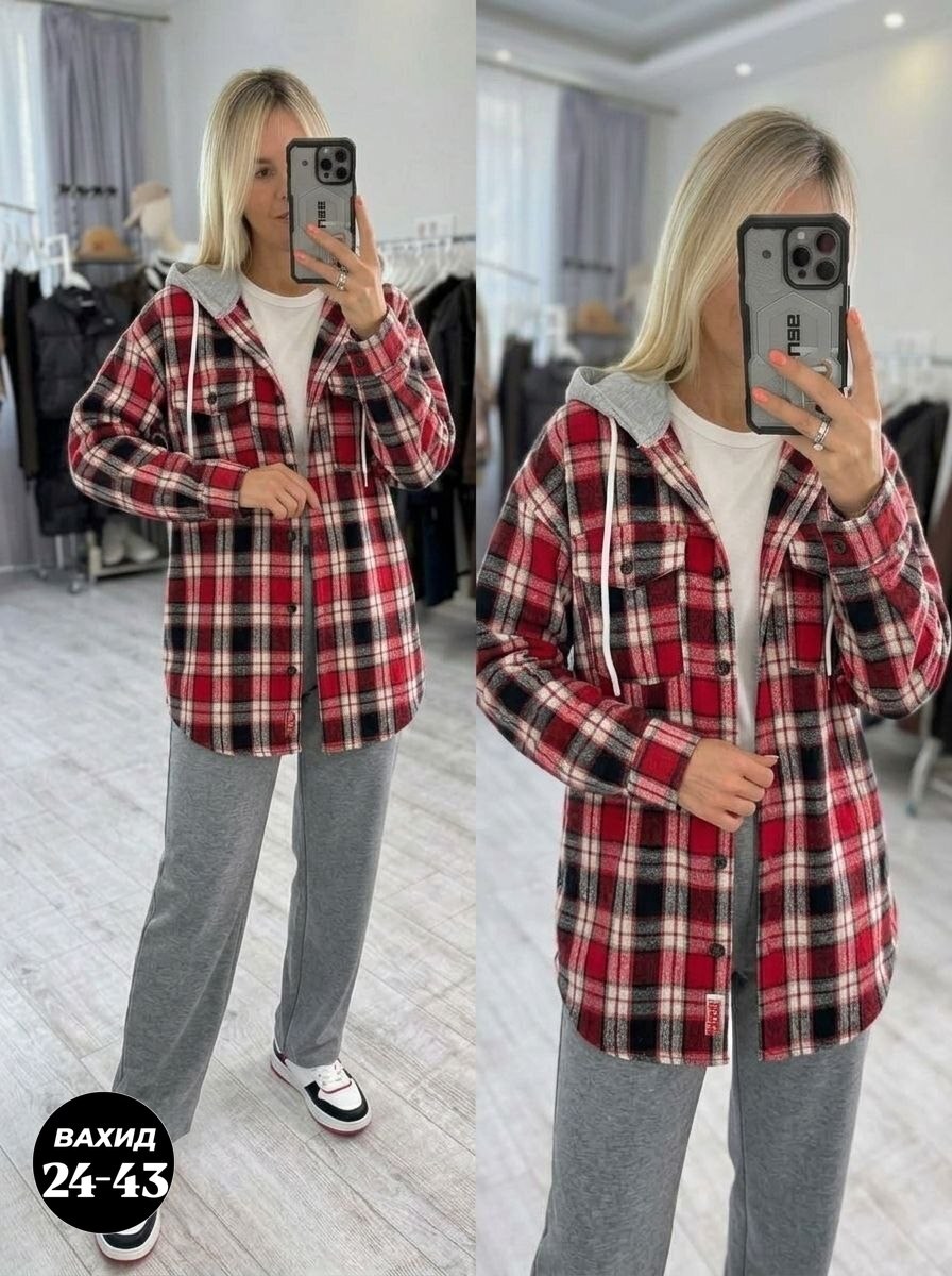 рубашка оверсайз теплая в клетку удлиненная amy store,рубашка с капюшоном,рубашка в клетку с капюшоном,рубашка женская в клетку с капюшоном,рубашка в клетку женская