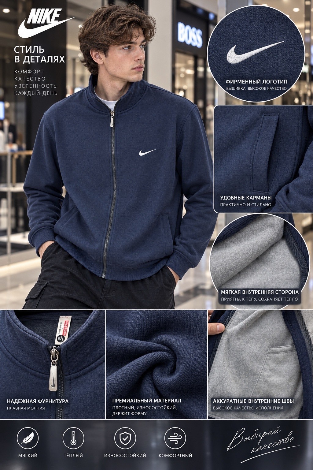 толстовка nike,толстовка мужская,кофта мужская спортивная,толстовка мужская nike,кофта на флисе