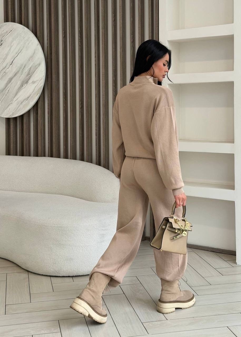 вязаный костюм свитшот и брюки trend collection,костюм на флисе,костюм женский,костюм трикотажный женский,костюм спортивный женский