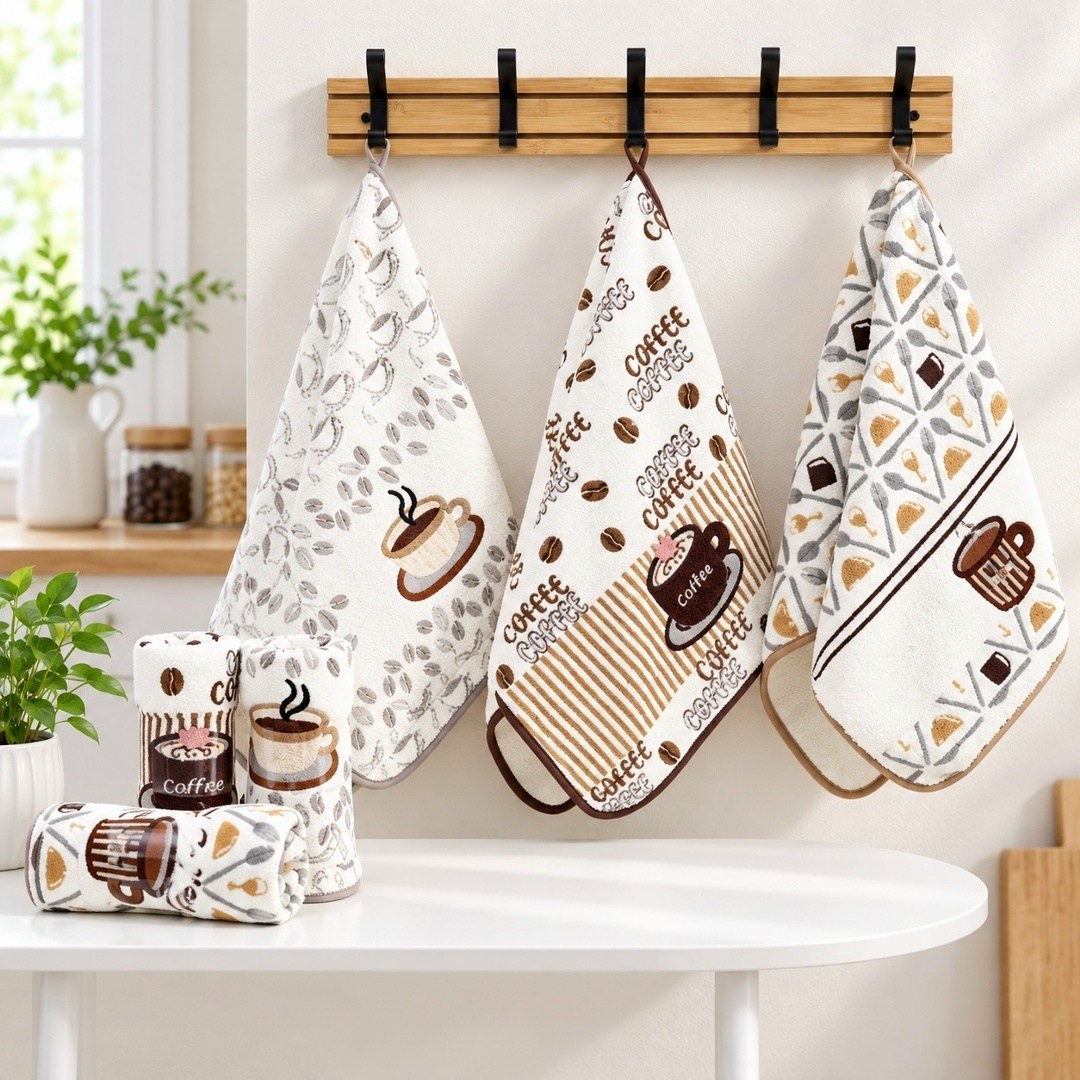 кухонное полотенце из микрофибры кофе,кухонные полотенца,набор вафельные полотенца для кухни,набор полотенец для кухни,полотенца на кухню