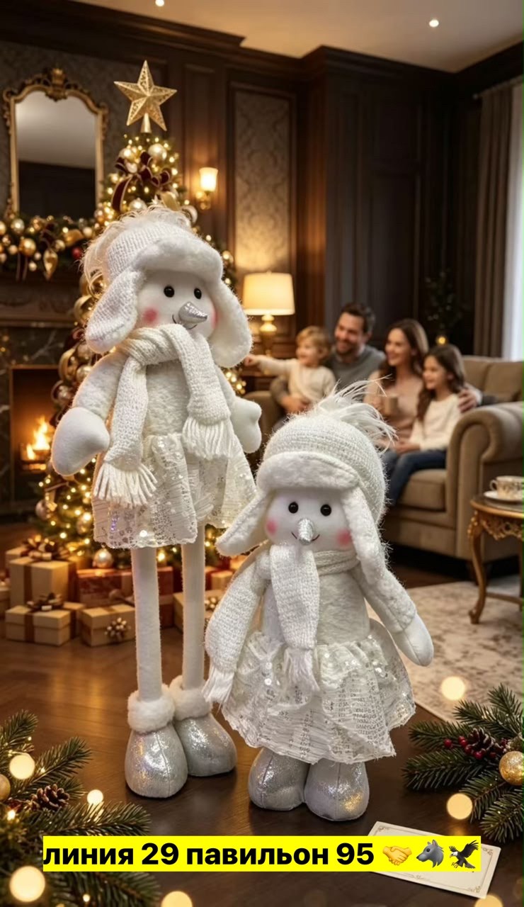 игрушка новогодняя,игрушка,игрушка снеговик,снеговик игрушка под елку,новогоднее украшение под елку "пара снеговиков" 50 см