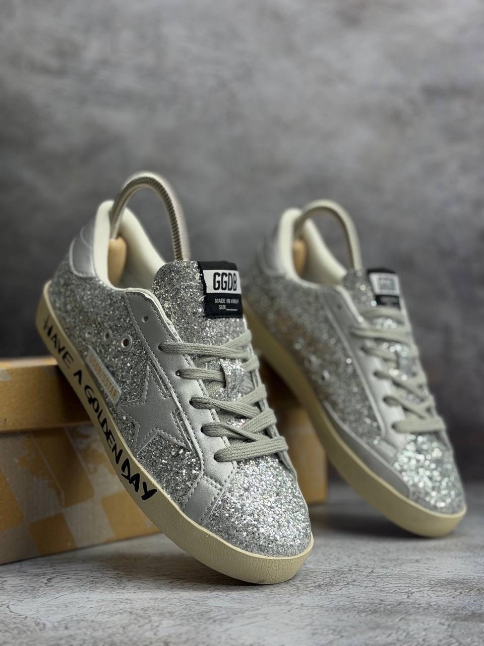 низкие кеды ball-star glitter golden goose,,кроссовки golden goose,star ggdb кеды серебро,golden goose