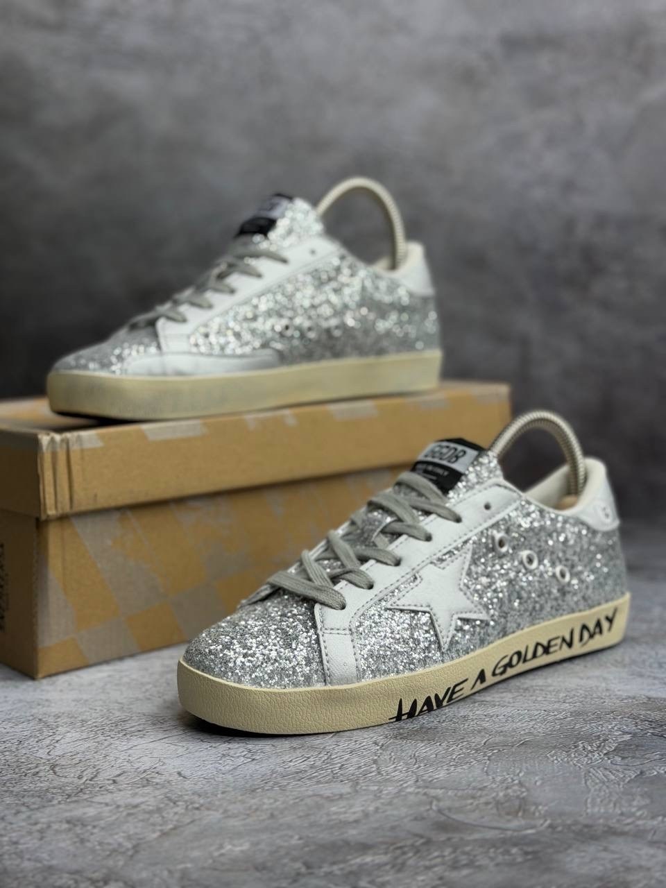 низкие кеды ball-star glitter golden goose,,кроссовки golden goose,star ggdb кеды серебро,golden goose