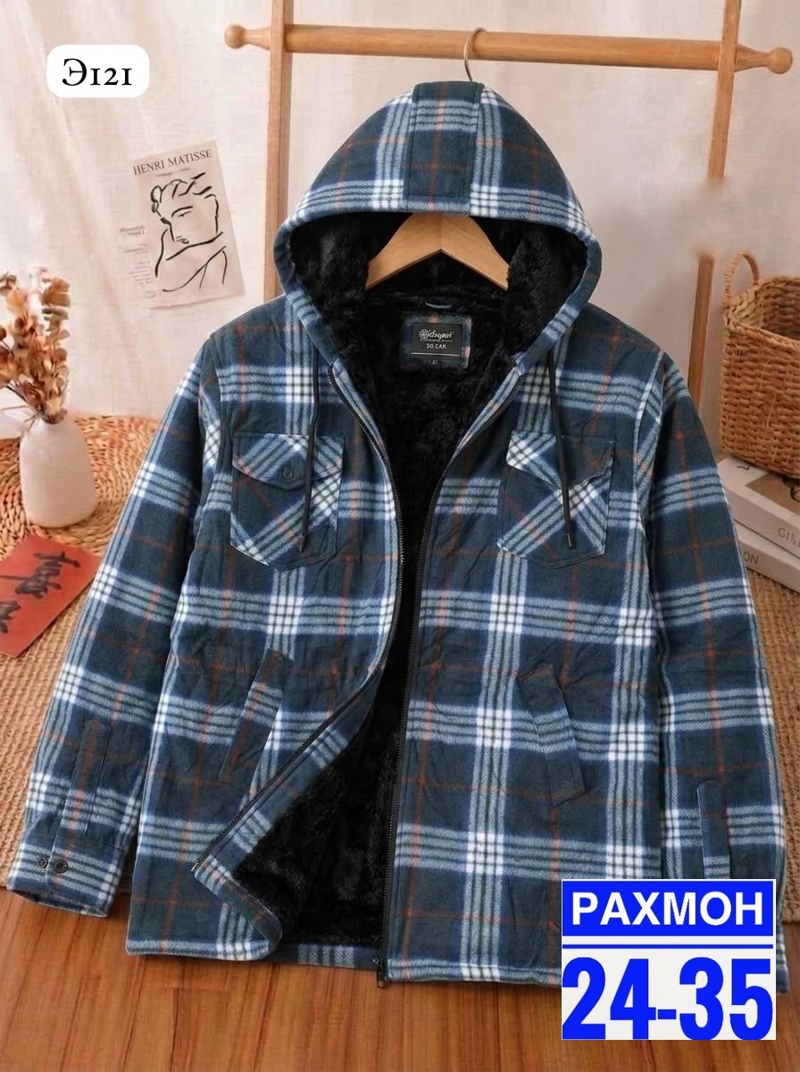 рубашка в клетку теплая с капюшоном h&h fashion,рубашка на флисе,рубашка в клетку теплая с капюшоном,рубашка с капюшоном,теплая рубашка