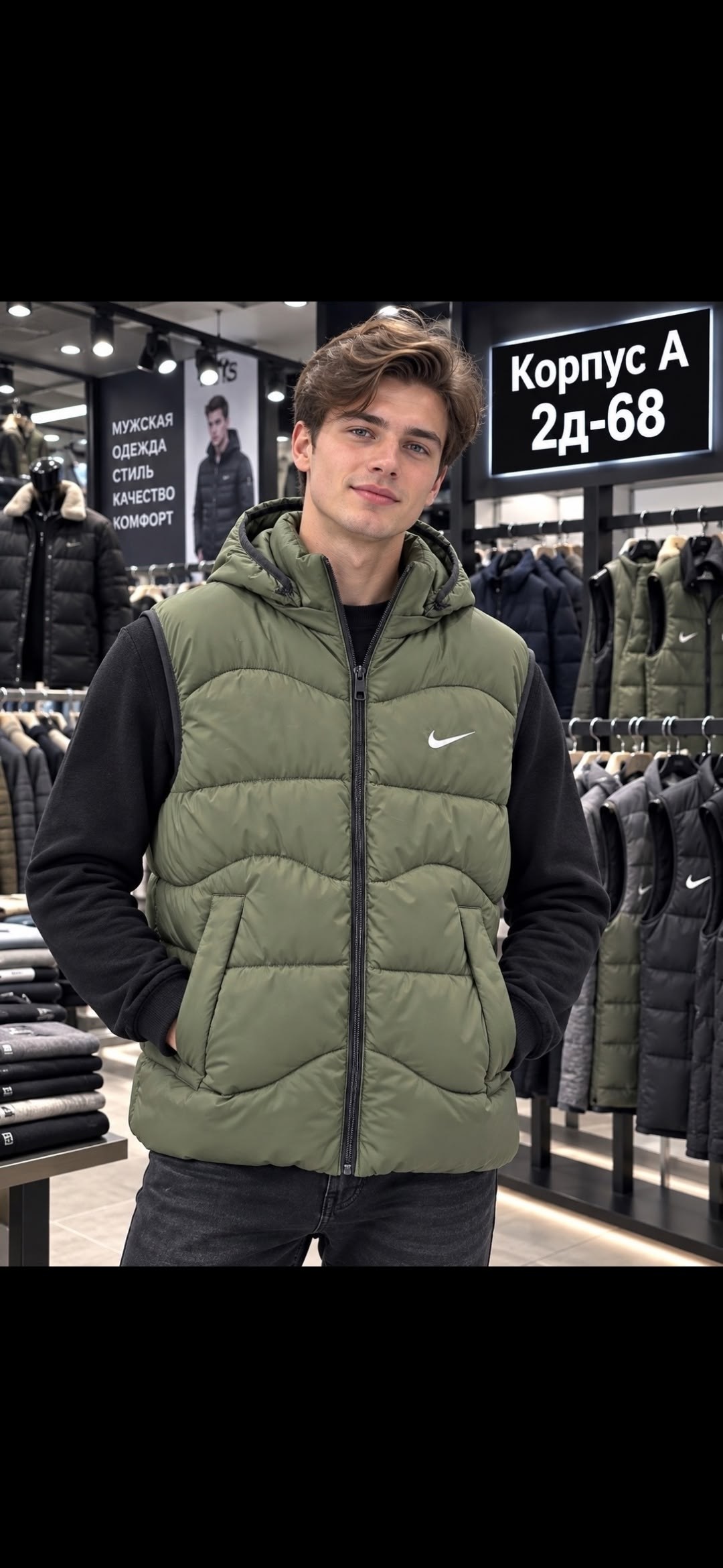 nike жилетка,жилетка найк,утепленный жилет nike,жилетка безрукавка утепленная с капюшоном,жилет мужской