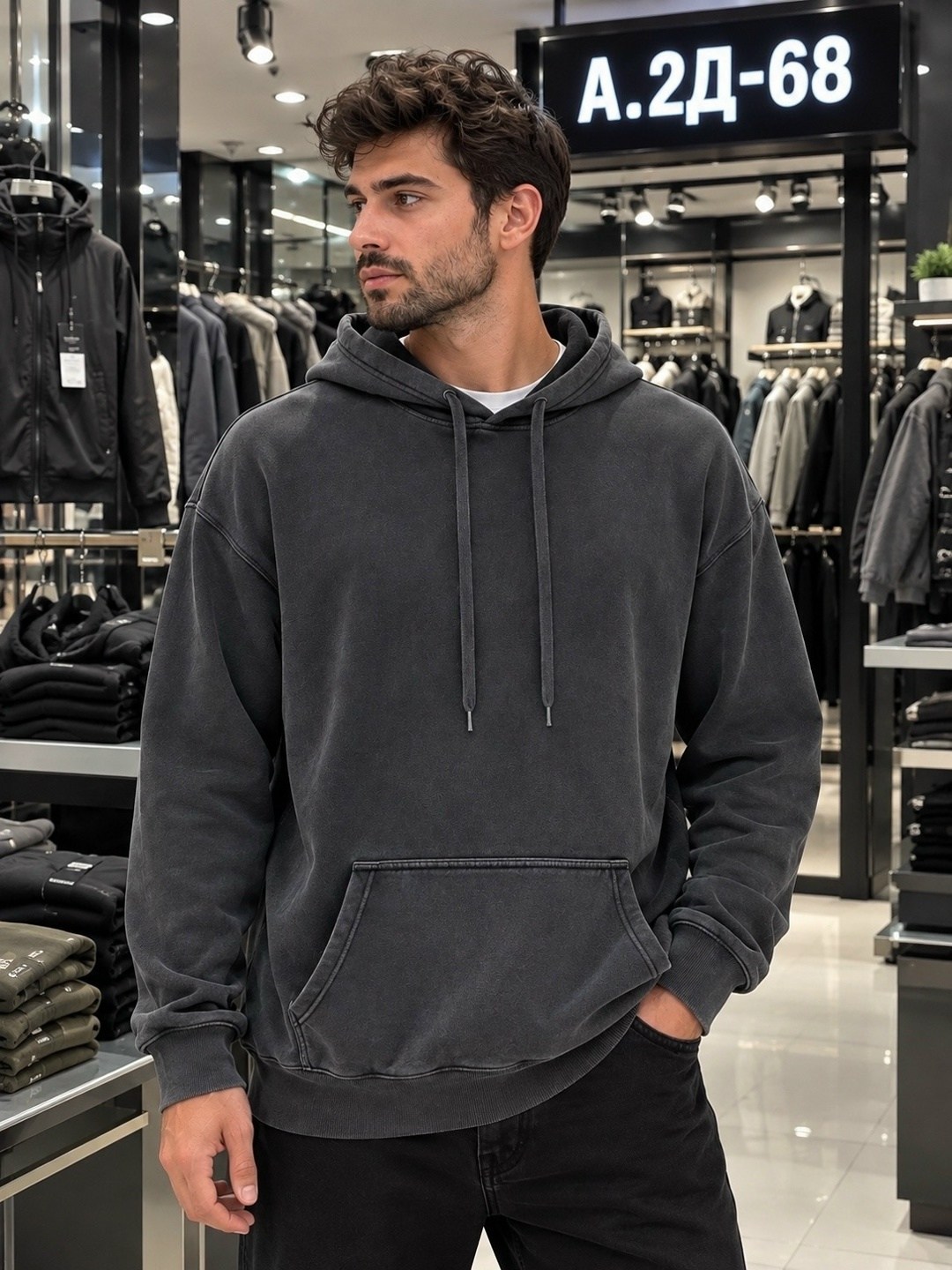 худи флисовая с капюшоном добрыня textil цвет темно-серый графит,мужская толстовка,худи флисовая с капюшоном добрыня textil,оверсайз толстовка,худи флисовая новогодняя с капюшоном добрыня textil цвет