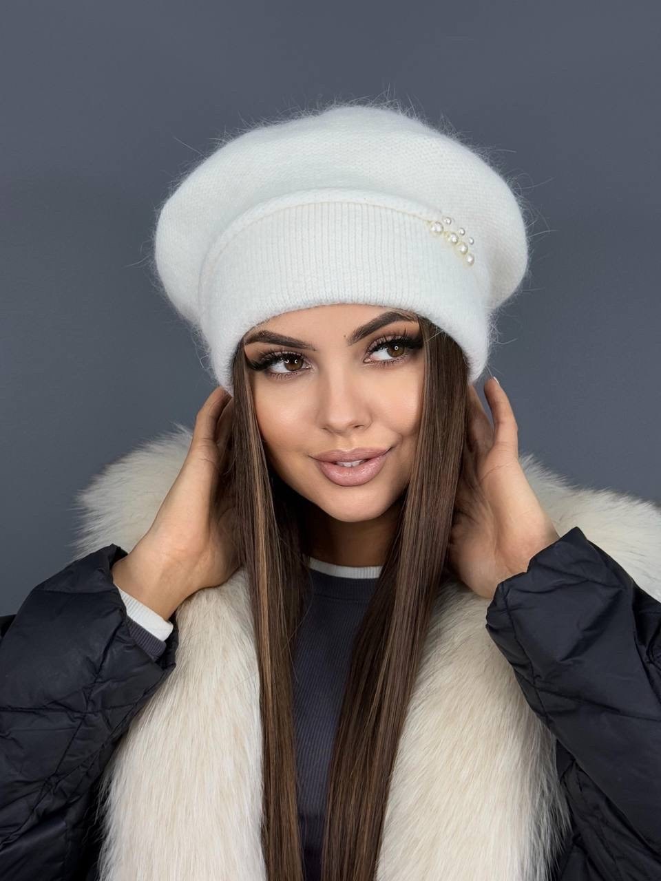 шапка зимняя вязаная из ангорки,шапка женская зимняя,шапка теплый зимний из ангора,шапка зимняя бини,вязаные шапки женские
