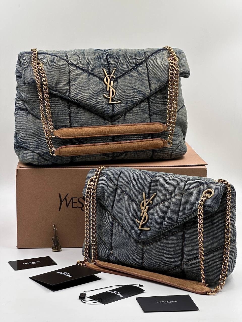 сумка-пуффер на плечо с монограммой loulou ysl джинсовая,сумка ysl,сумка джинсовая ysl,сумка женская ysl,джинсовая сумка
