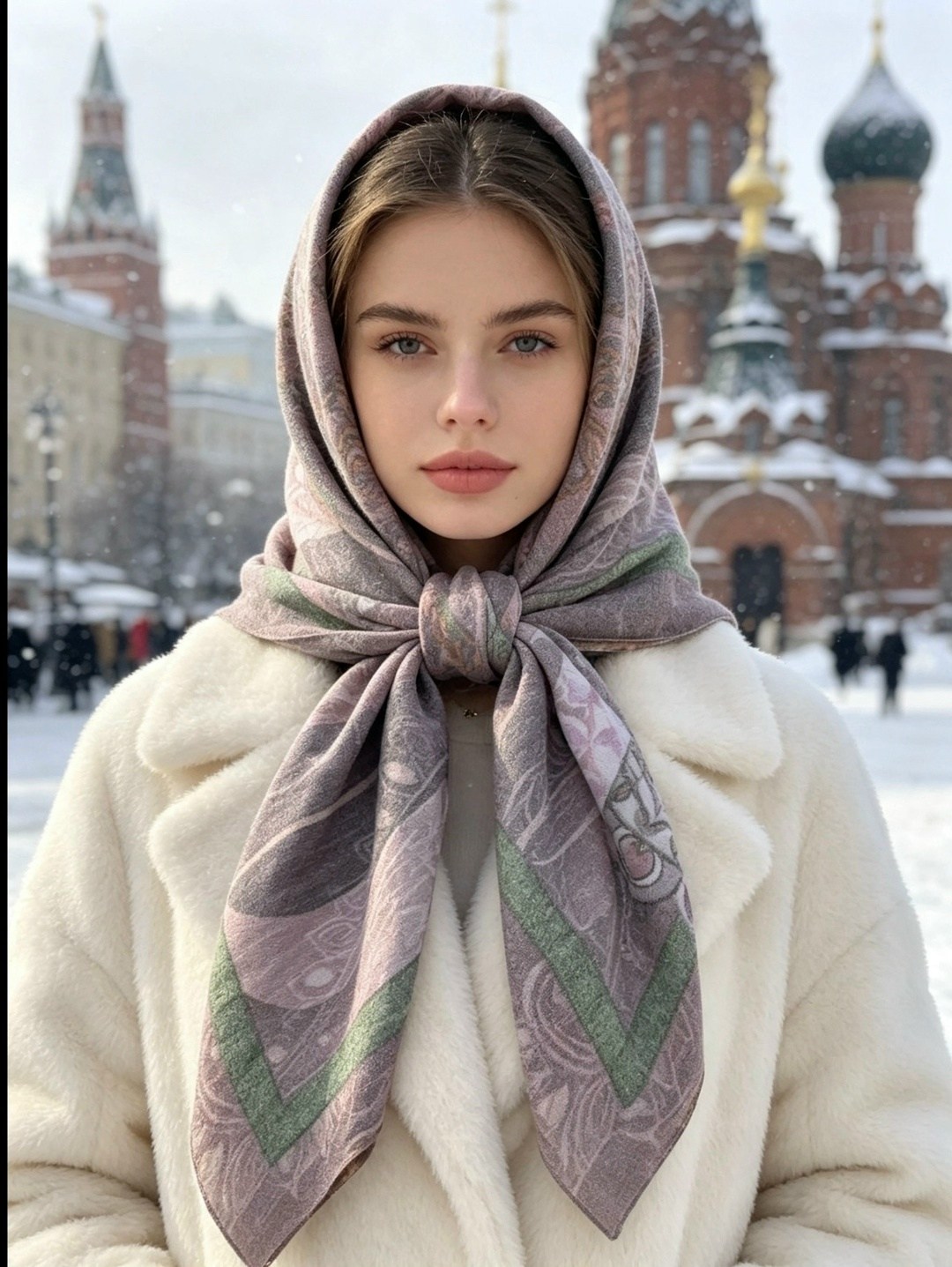 девушка,платок теплый,шелковые платки,платки женские,платок белый