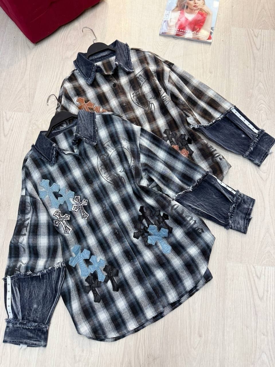 клетчатая рубашка,рубашка в клетку,рубашка в клетку chrome hearts,женская рубашка в клетку,рубашка chrome hearts