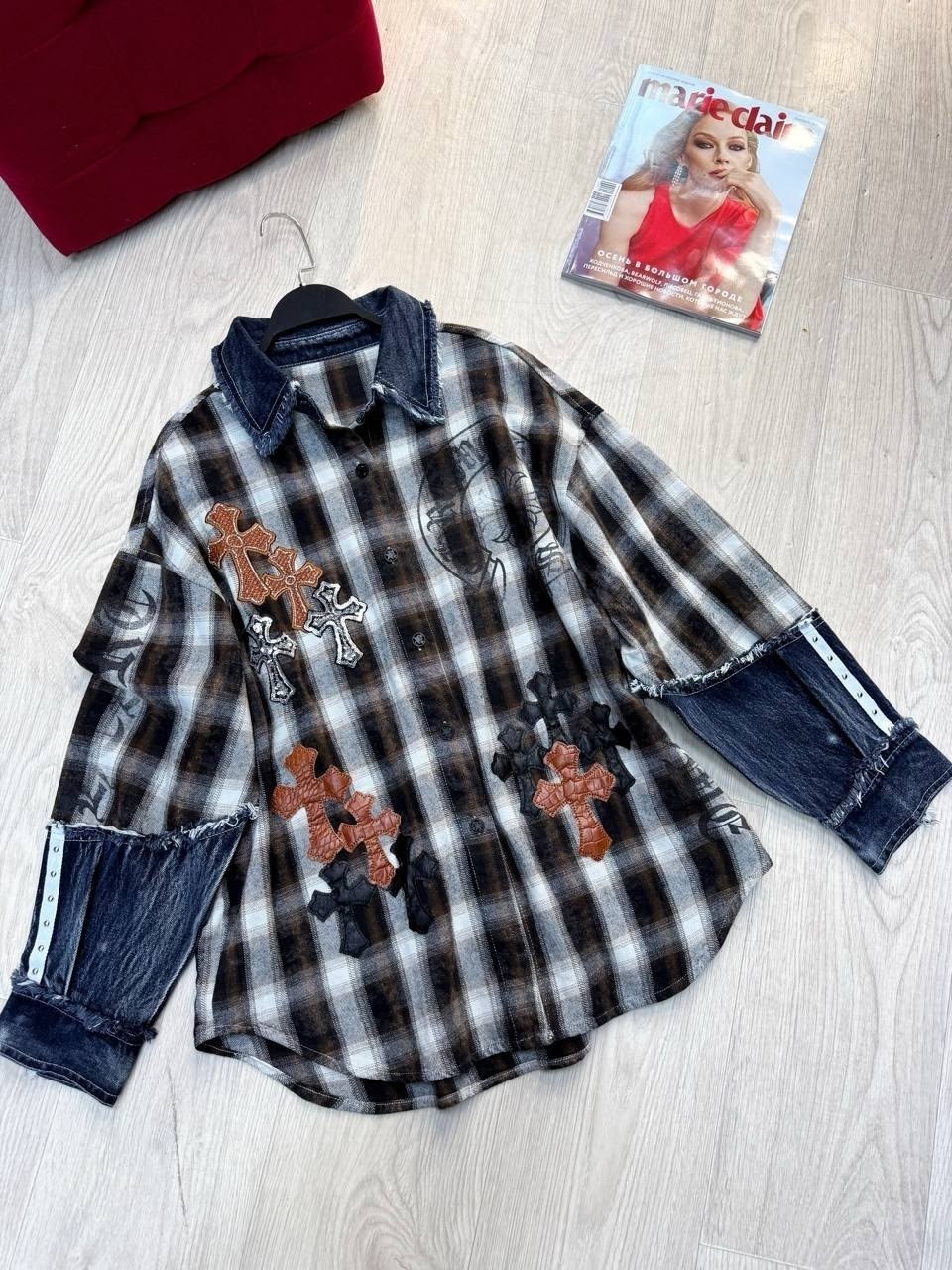 клетчатая рубашка,рубашка в клетку,рубашка в клетку chrome hearts,женская рубашка в клетку,рубашка chrome hearts
