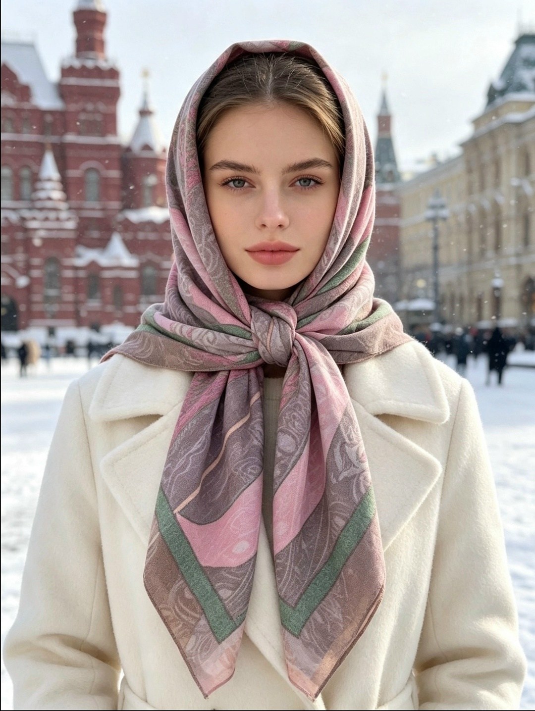 девушка,платок теплый,шелковые платки,платки женские,платок белый