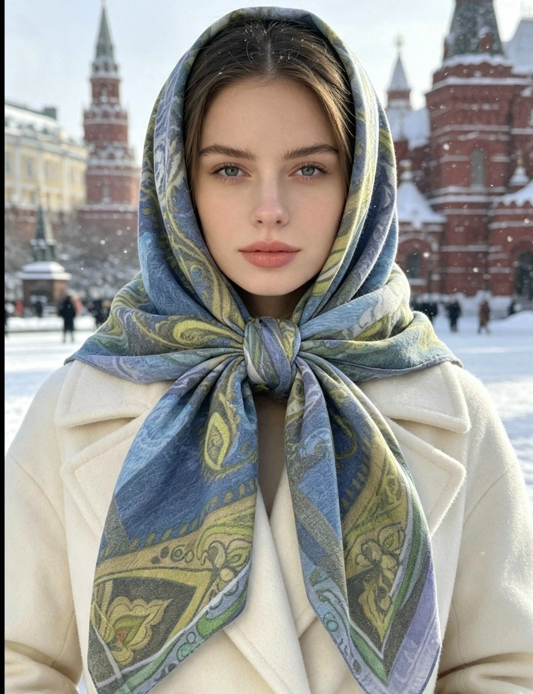 девушка,платок теплый,шелковые платки,платки женские,платок белый