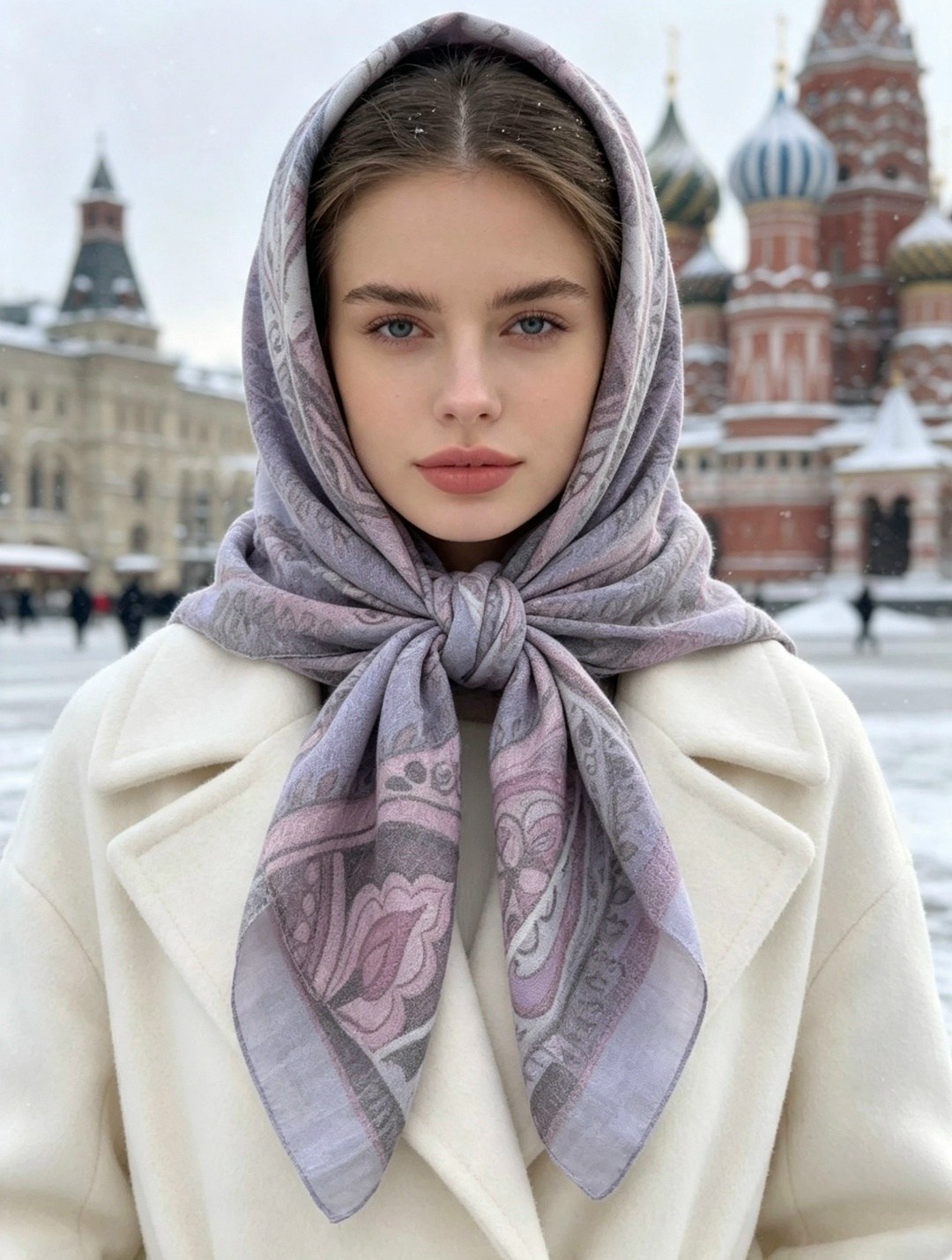 девушка,платок теплый,шелковые платки,платки женские,платок белый