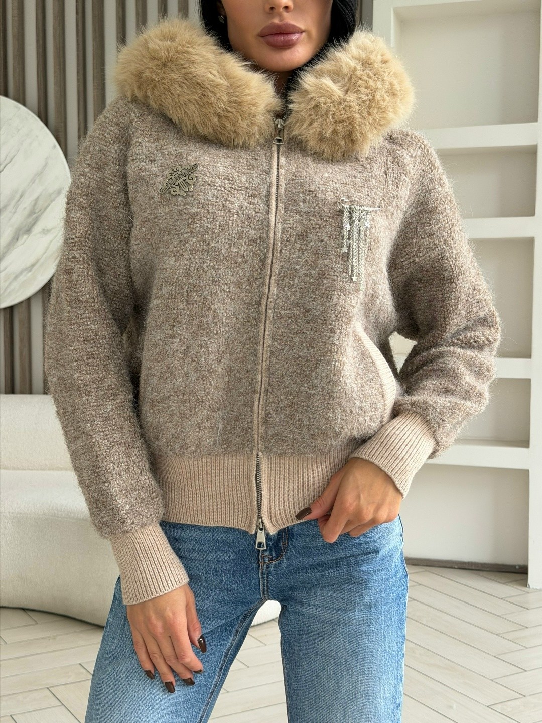 кофта с мехом,женская кофта,куртка меховая,куртка альпака,кардиган альпака
