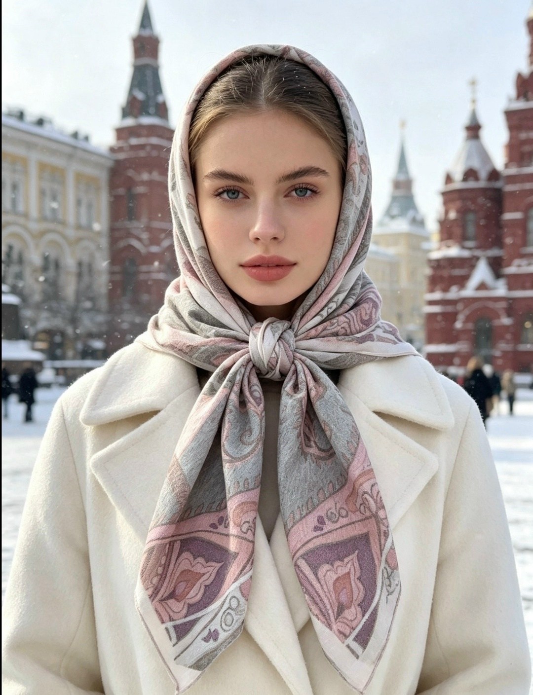 девушка,платок теплый,шелковые платки,платки женские,платок белый
