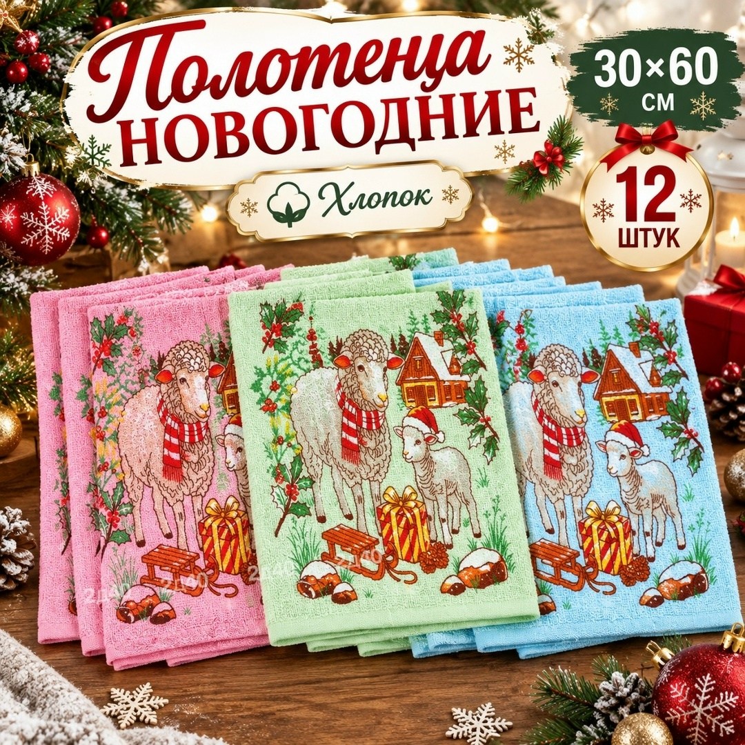 набор новогодних кухонных полотенец доляна "новогоднее настроение" 35x60 см,набор новогодних кухонных полотенец доляна "с новым годом" 35x60 см-4 штуки,набор кухонных полотенец новогодние,набор нового