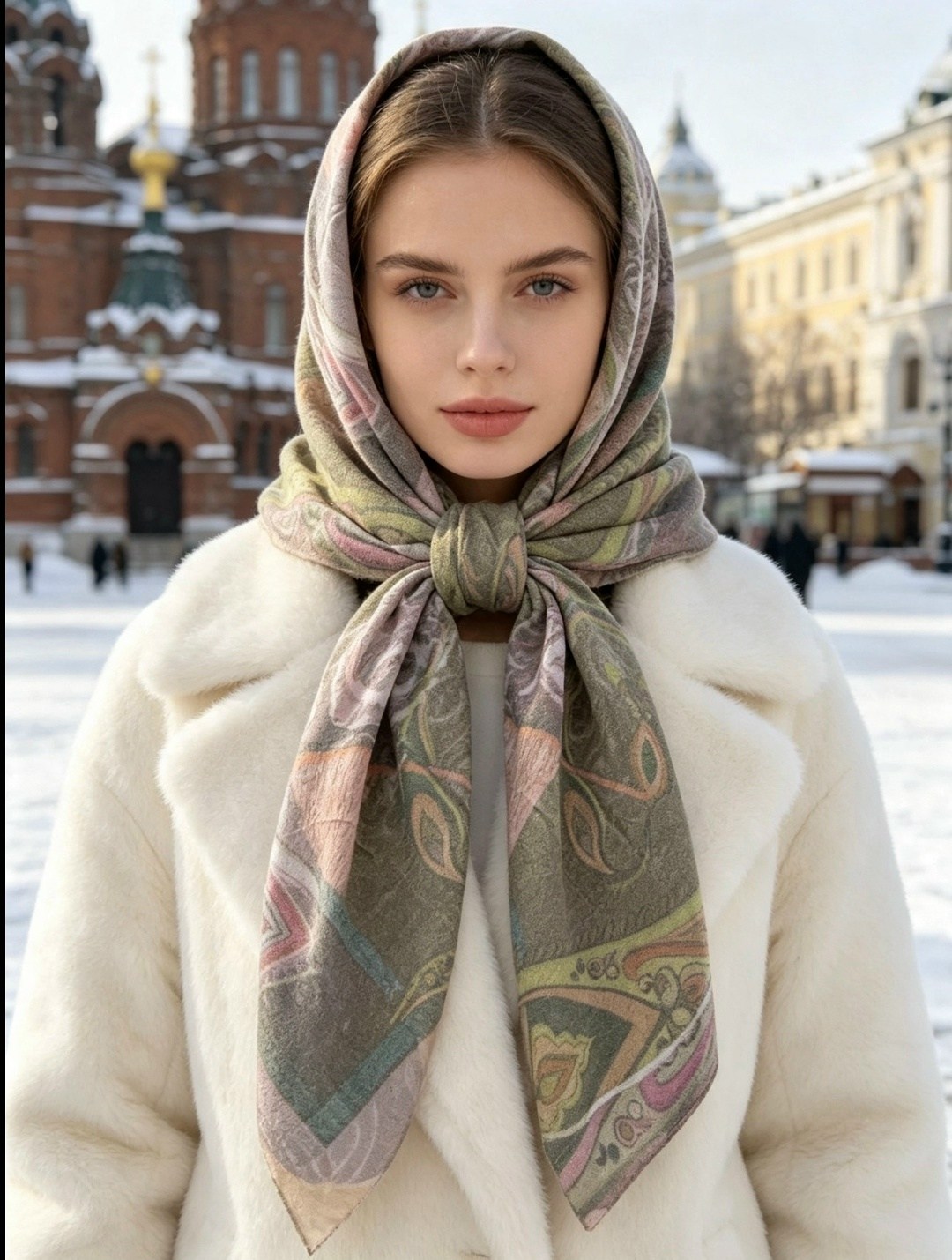 девушка,платок теплый,шелковые платки,платки женские,платок белый