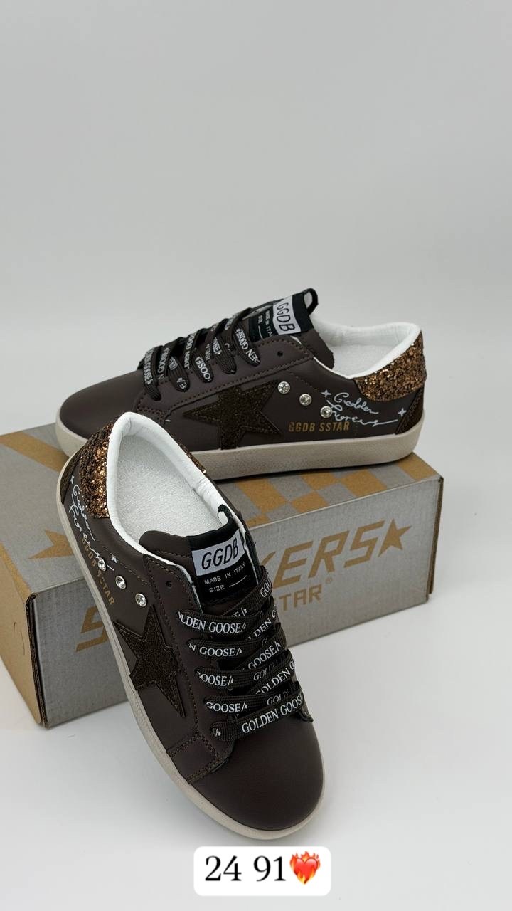 кеды golden goose,кеды golden goose женские,golden goose кроссовки super-star коричневый,кожаные низкие кеды с блестками superstar golden goose,