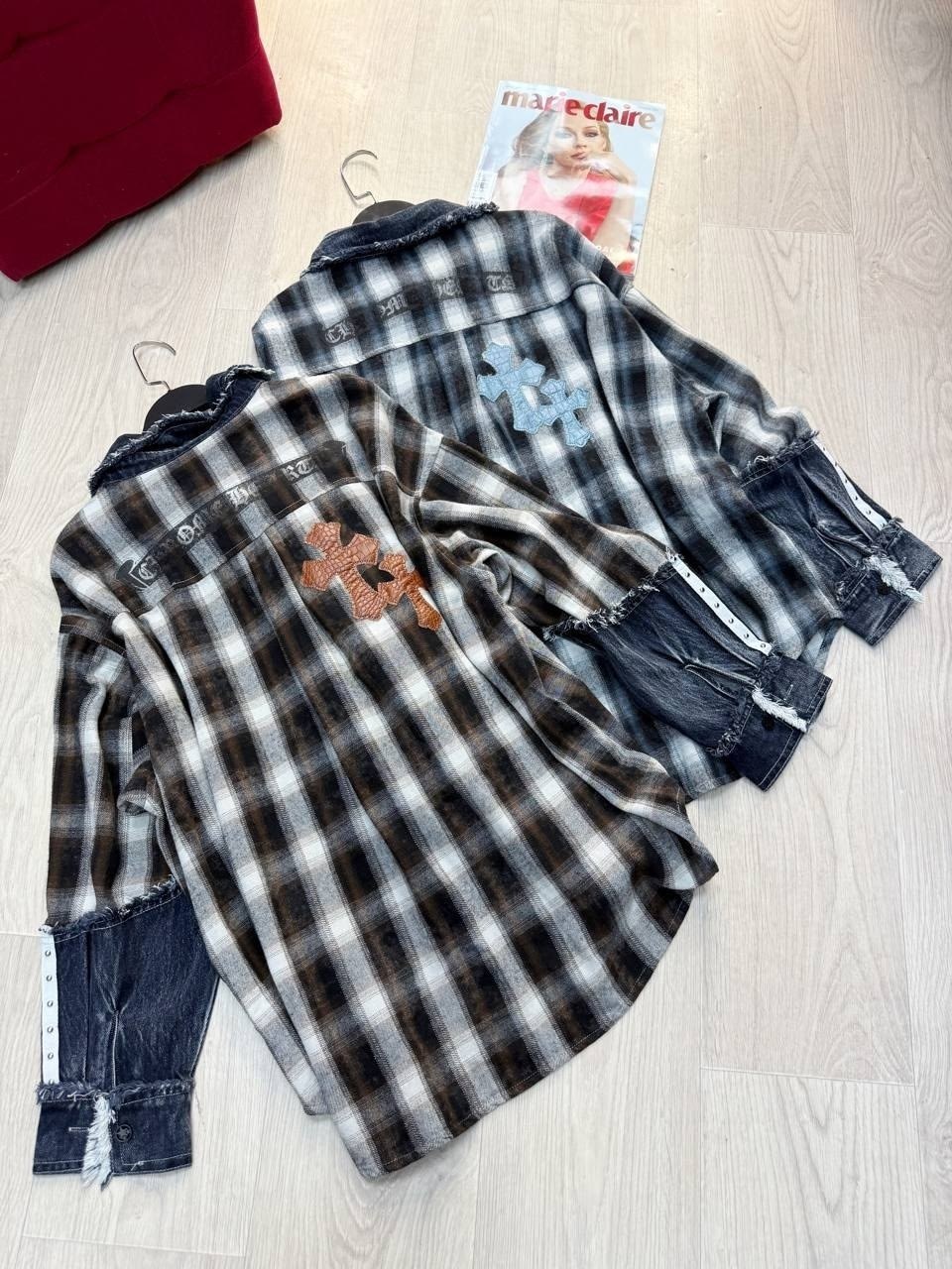 клетчатая рубашка,рубашка в клетку,рубашка в клетку chrome hearts,женская рубашка в клетку,рубашка chrome hearts