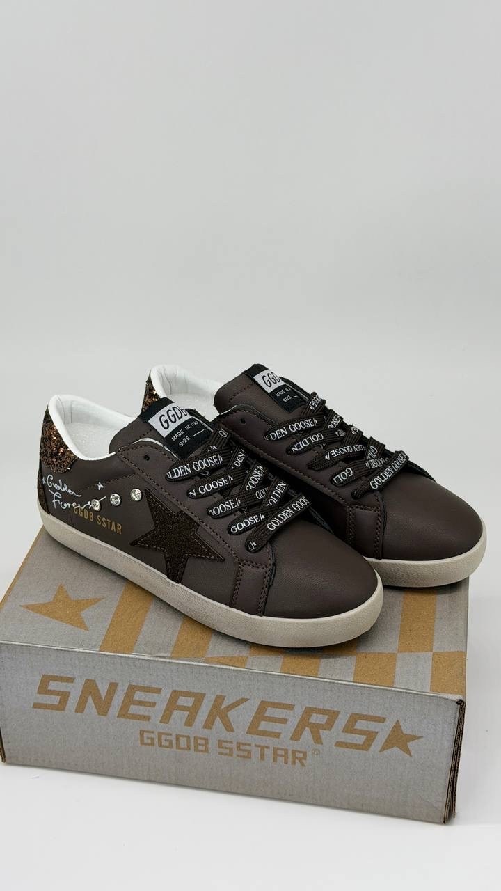 кеды golden goose,кеды golden goose женские,golden goose кроссовки super-star коричневый,кожаные низкие кеды с блестками superstar golden goose,