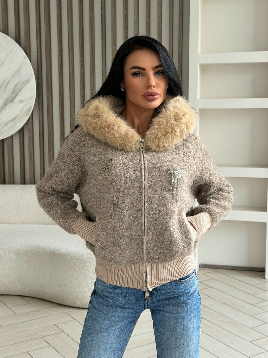 кофта с мехом,женская кофта,куртка меховая,куртка альпака,кардиган альпака