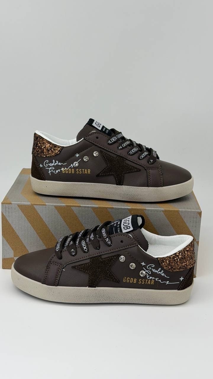 кеды golden goose,кеды golden goose женские,golden goose кроссовки super-star коричневый,кожаные низкие кеды с блестками superstar golden goose,