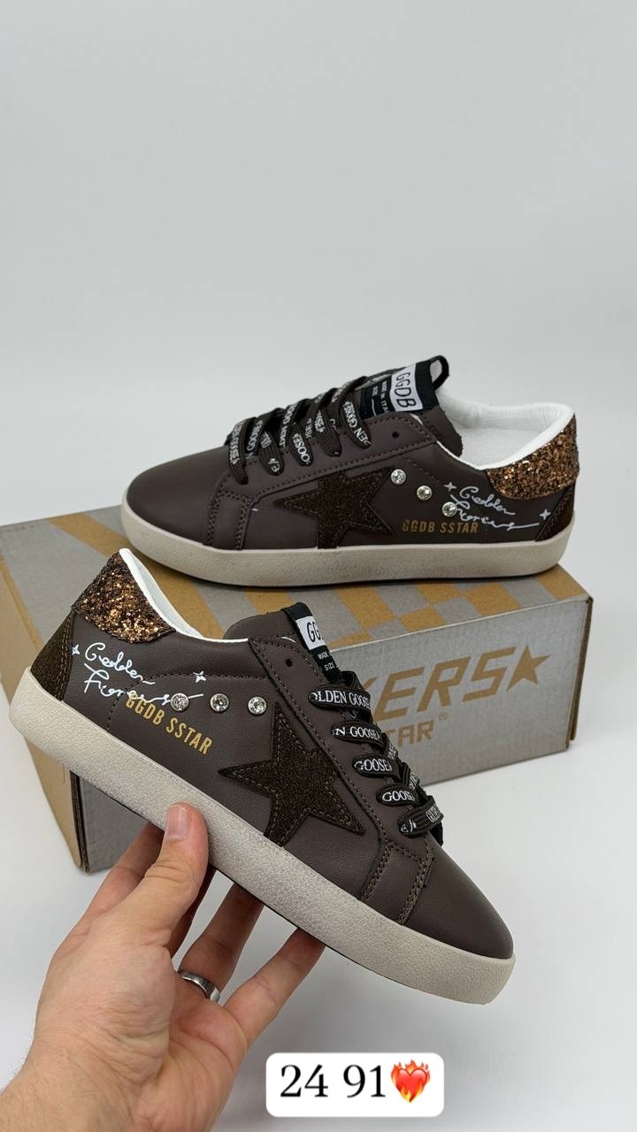 кеды golden goose,кеды golden goose женские,golden goose кроссовки super-star коричневый,кожаные низкие кеды с блестками superstar golden goose,