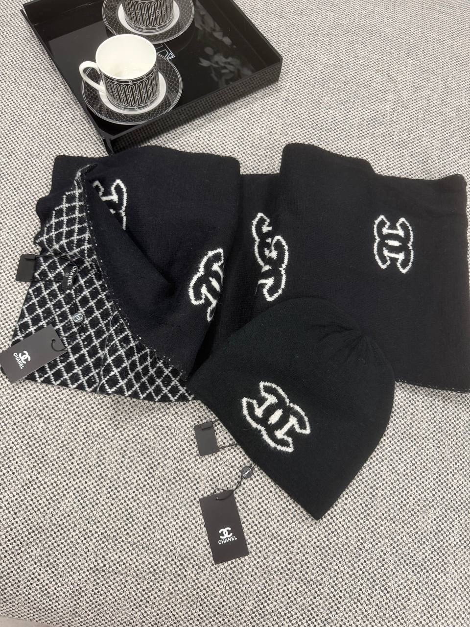 шарф chanel,шапка chanel,набор шапка и шарф,шарф шанель,комплект шарф