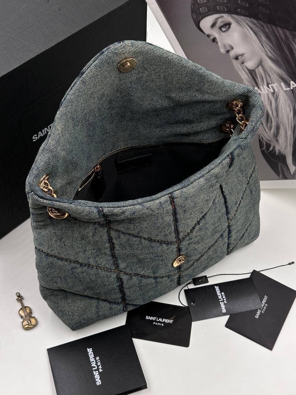 сумка-пуффер на плечо с монограммой loulou ysl джинсовая,yves saint laurent сумка,сумка женская yves saint laurent,сумка ysl,сумка