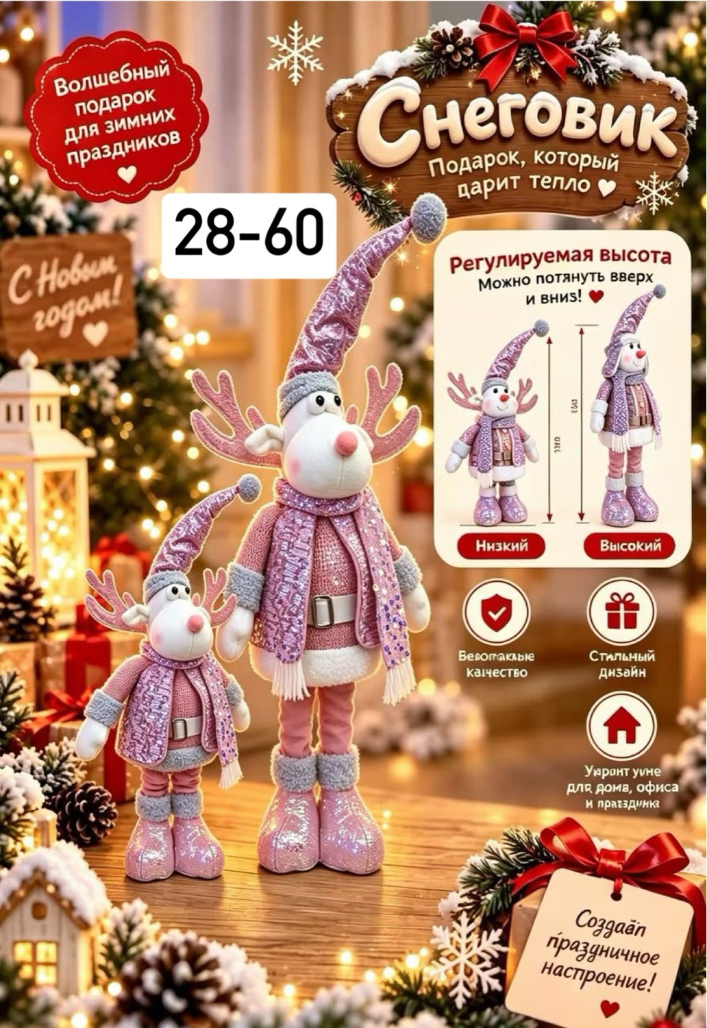 новогодняя игрушка ecodecor олень 50-70см,фигурка новогодняя ecodecor олень yh21-50007/4 50-70 см,новогодняя фигурка ecodecor олень 70 см,игрушка набивная "олень",игрушка набивная "олень", l49 w20 h38