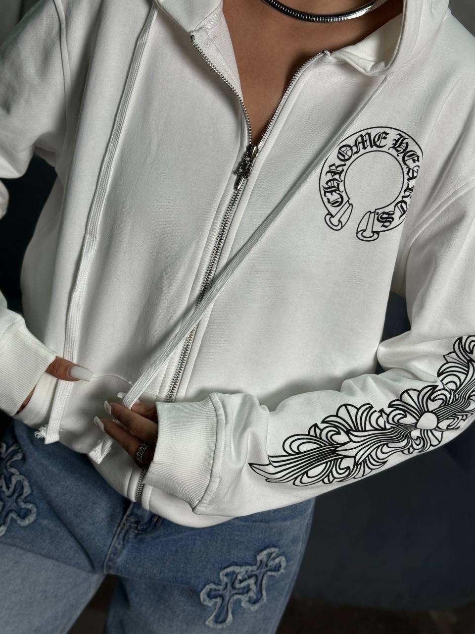 зип худи chrome hearts,худи chrome hearts,белые толстовки,толстовка женская,толстовка