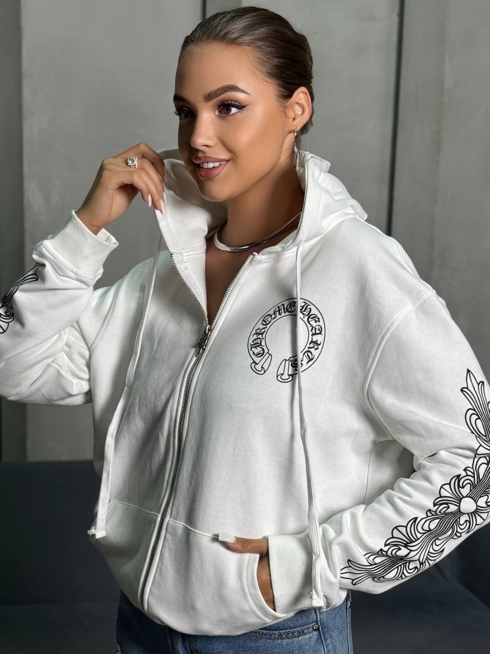 зип худи chrome hearts,худи chrome hearts,белые толстовки,толстовка женская,толстовка