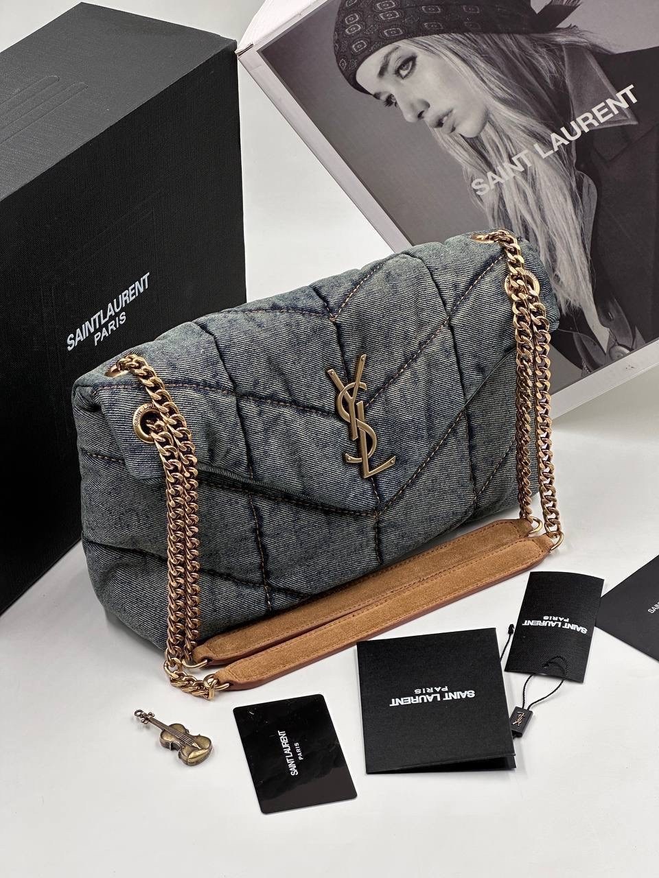 сумка-пуффер на плечо с монограммой loulou ysl джинсовая,yves saint laurent сумка,сумка женская yves saint laurent,сумка ysl,сумка