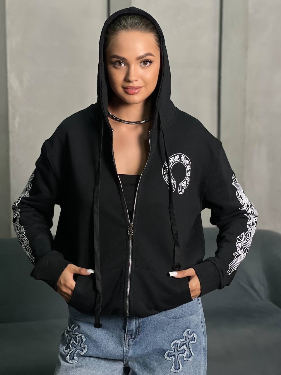 зип худи chrome hearts,chrome hearts hoodie,толстовка с капюшоном,худи chrome hearts,толстовка с капюшоном мужская