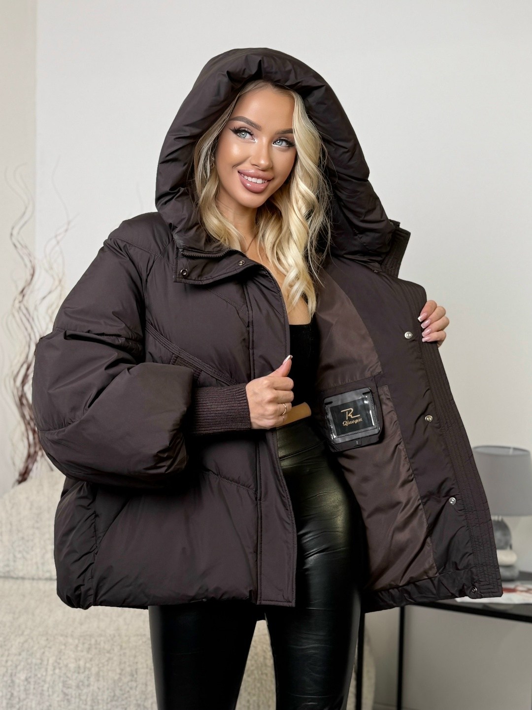 пуховик короткий зимняя куртка оверсайз с капюшоном milania style 262186173,пуховик короткий зимняя куртка оверсайз с капюшоном milania style,пуховик оверсайз зимний короткий черный semela,куртка овер