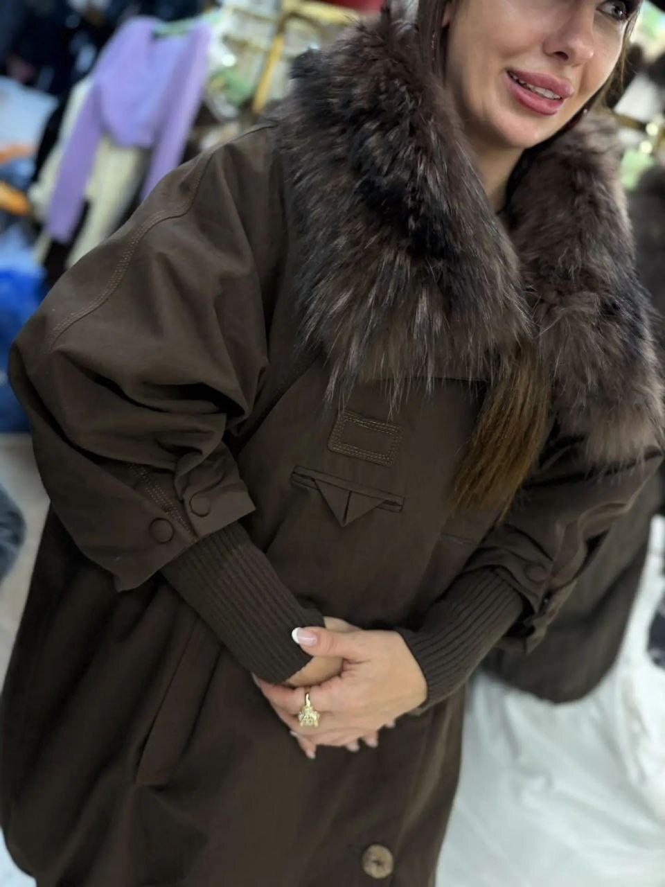 полупальто куртка,зимнее полупальто,пальто с мехом,полупальто зимние с мехом песец люкс класса коричневого цвета torinni,полупальто женское зимние с мехом песец люкс класса коричневого цвета